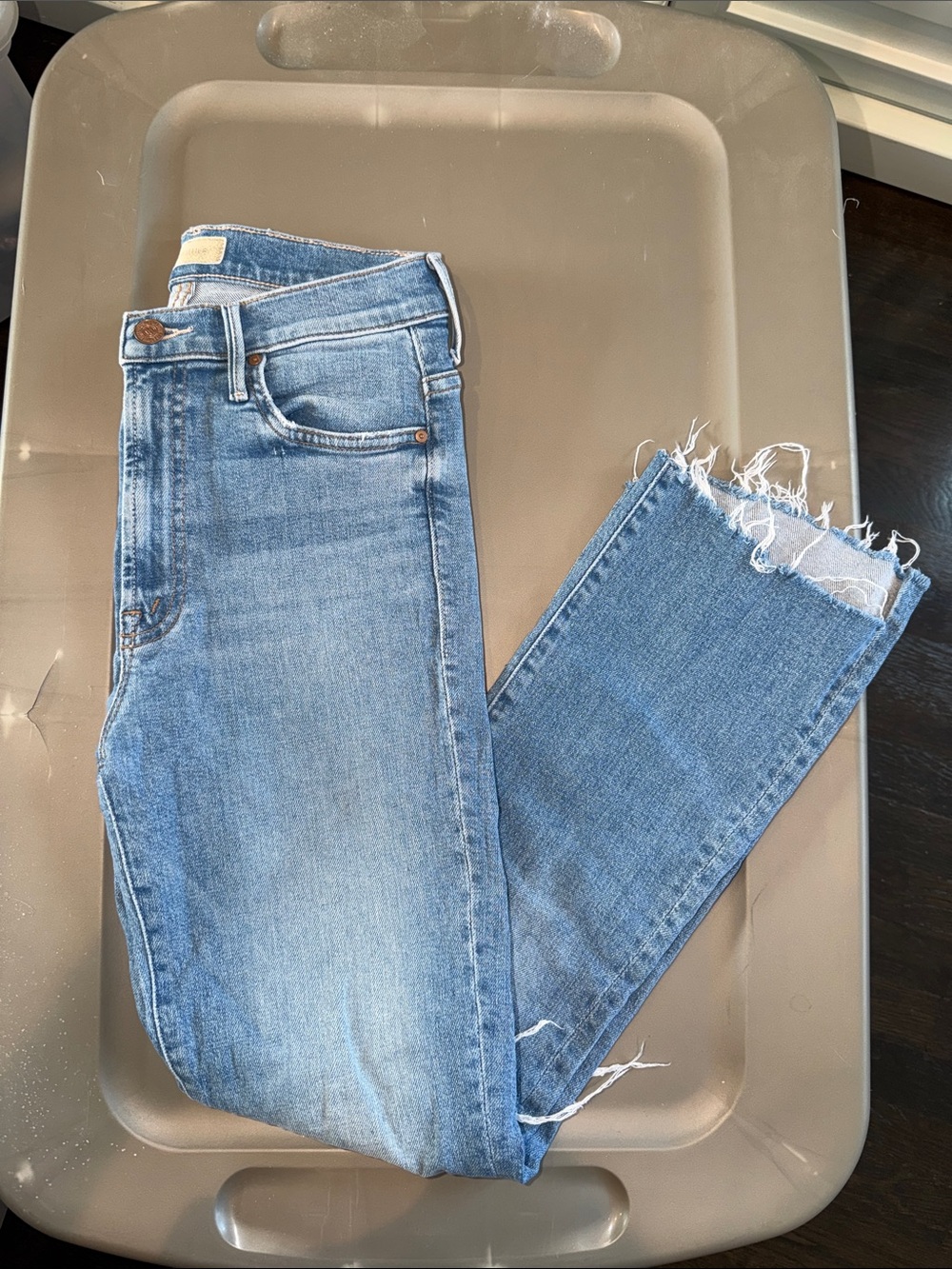 Mother Women's Light Blue Frayed Hem Jeans